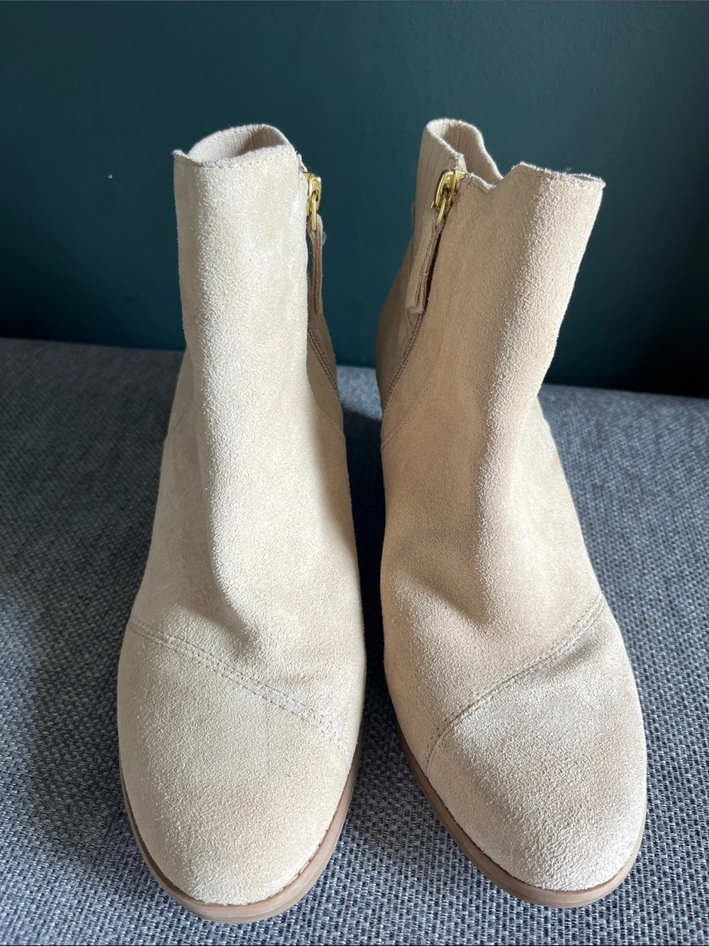 Toms Beige Faux Suede Wedge Ankle Boots